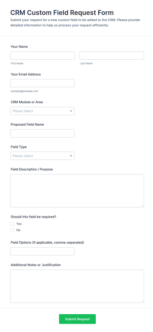 CRM Custom Field Request Form Template