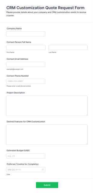 CRM Customization Quote Request Form Template