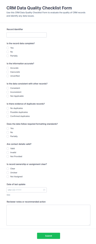 CRM Data Quality Checklist Form Template