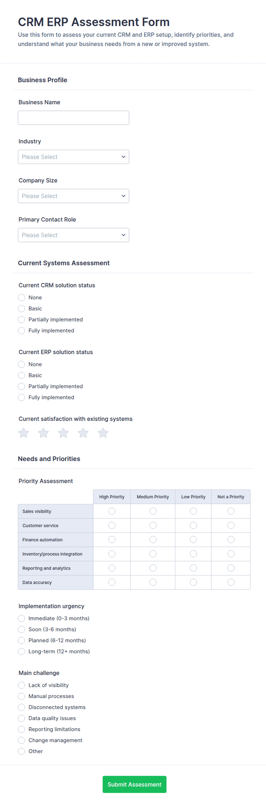 CRM ERP Assessment Form Template | Jotform