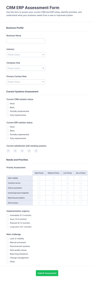 CRM ERP Assessment Form Template