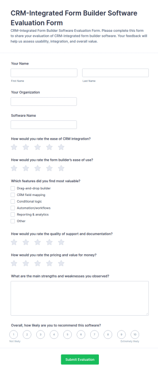 CRM Integrated Form Builder Software Evaluation Form
