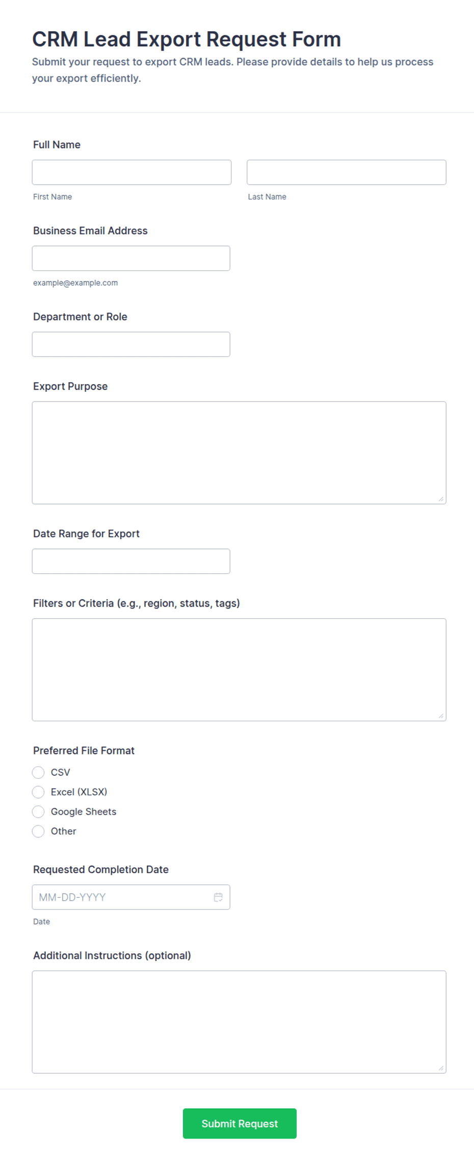 CRM Lead Export Request Form Template | Jotform
