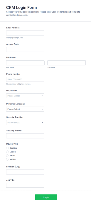 CRM Login Form Template