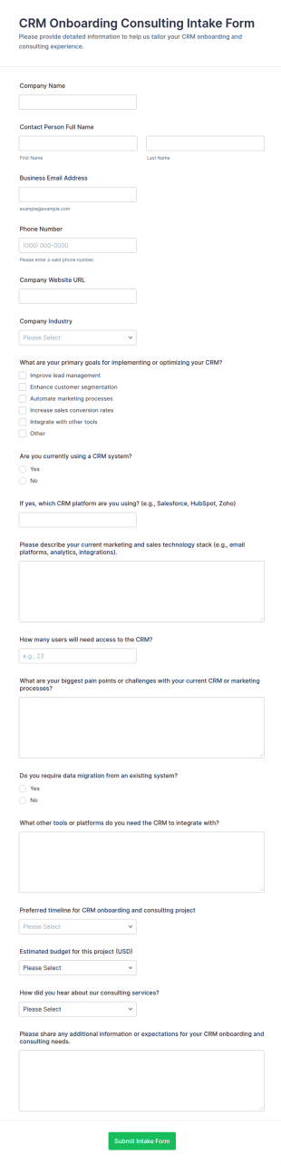 CRM Onboarding Consulting Intake Form Template