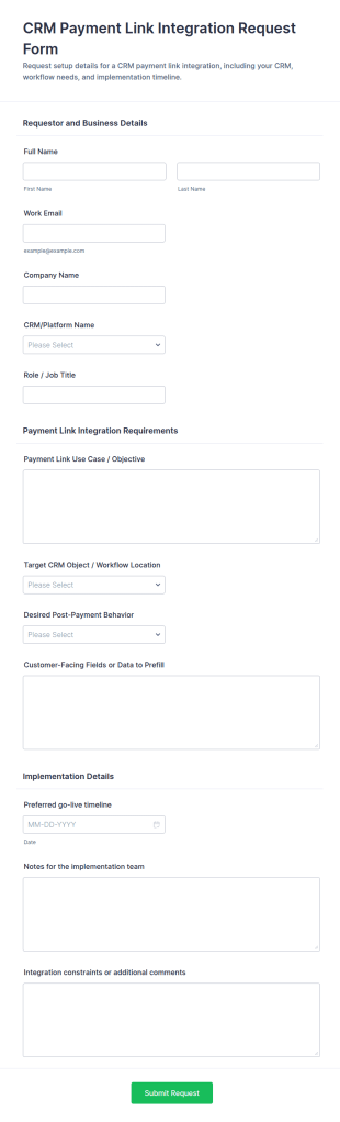 CRM Payment Link Integration Request Form Template