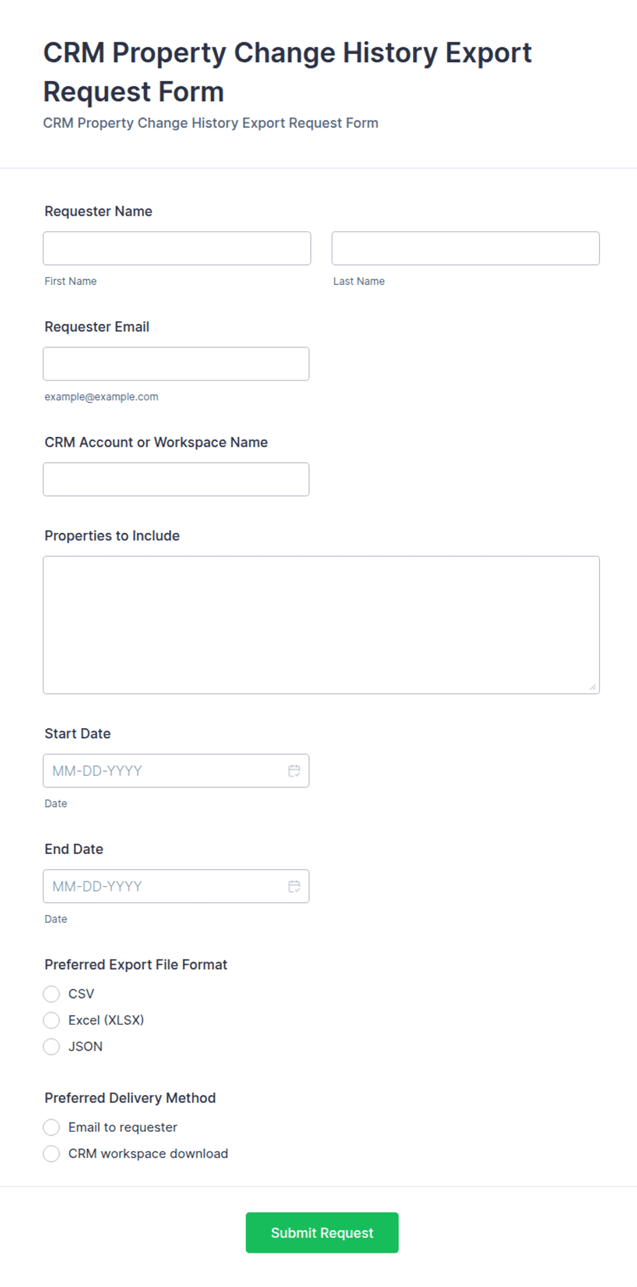 CRM Property Change History Export Request Form Template | Jotform