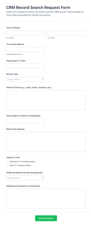 CRM Record Search Request Form Template
