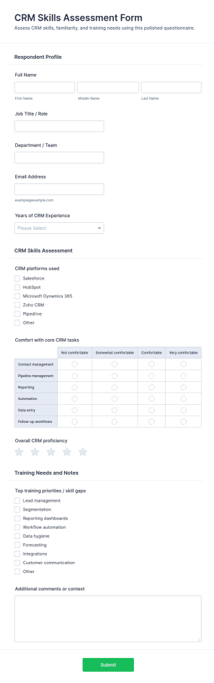 CRM Skills Assessment Questionnaire Form Template