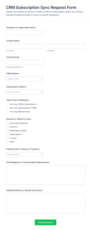 CRM Subscription Sync Request Form Template