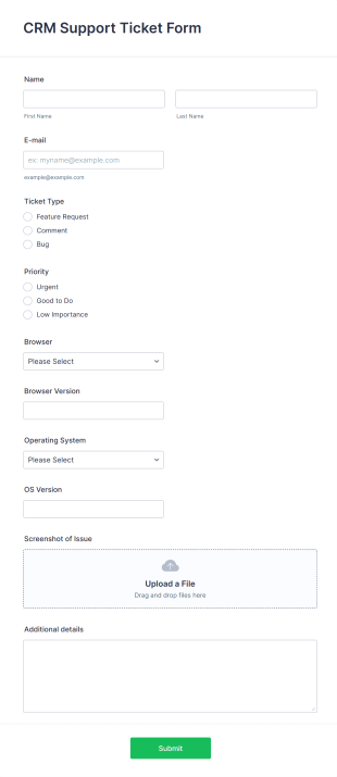 CRM Support Ticket Form Template
