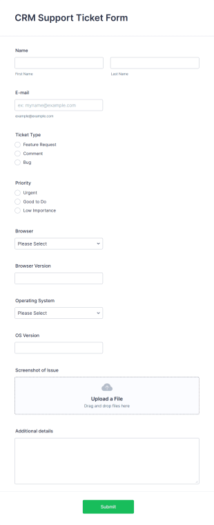 CRM Support Ticket Form Template