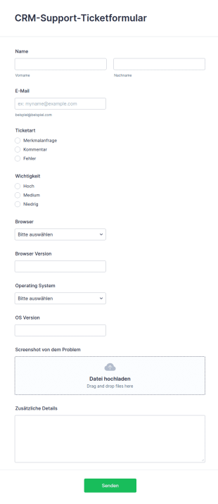 CRM Support Ticketformular