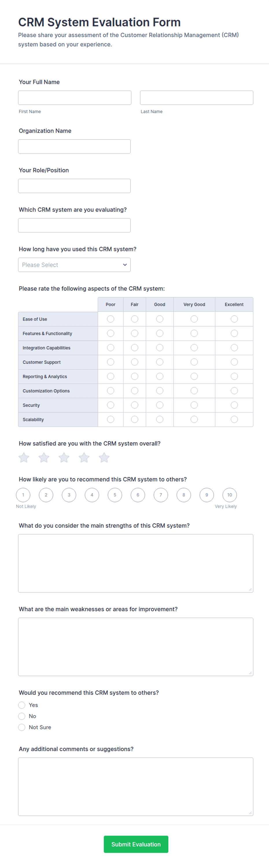 CRM System Evaluation Form 📊 | Jotform