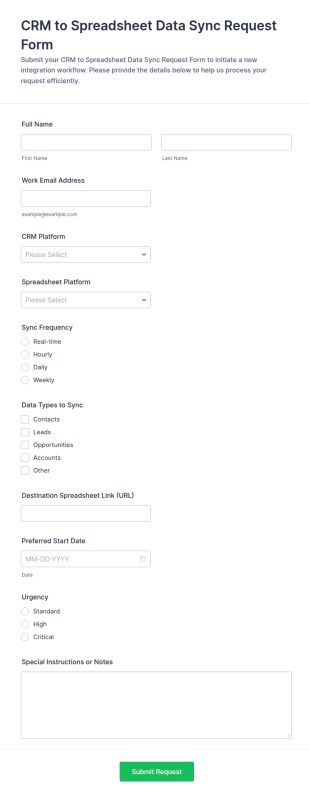 CRM To Spreadsheet Data Sync Request Form Template