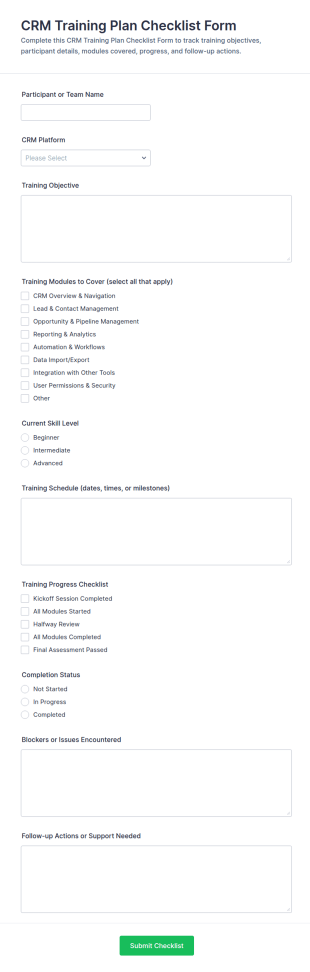 CRM Training Plan Checklist Form Template