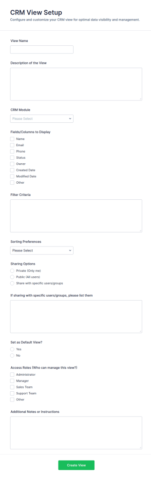 CRM View Setup Form Template