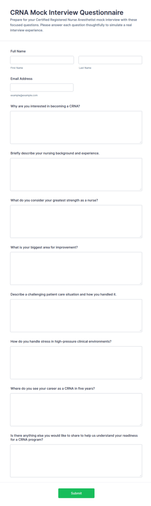 CRNA Mock Interview Questionnaire Form Template