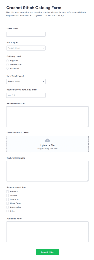 Crochet Stitch Catalog Form Template