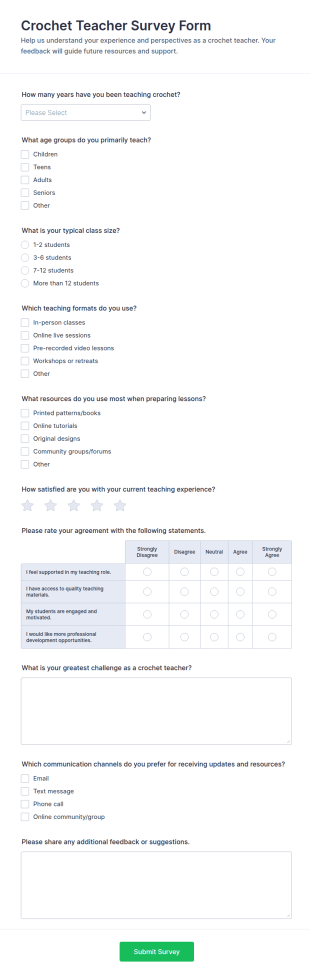 Crochet Teacher Survey Form Template