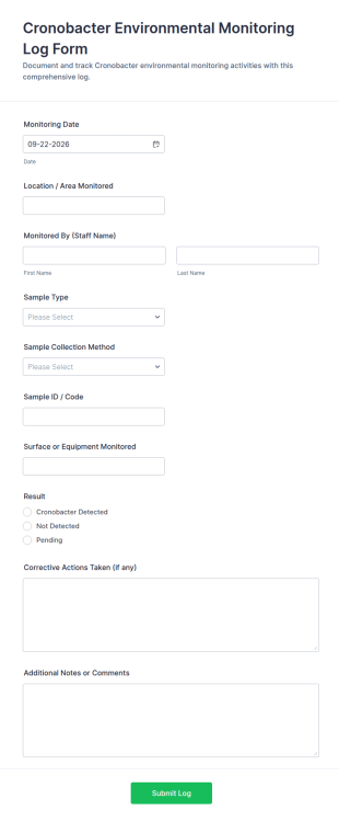 Cronobacter Environmental Monitoring Log Form Template