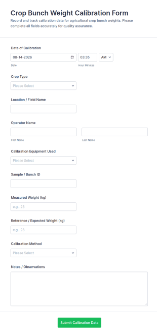 Crop Bunch Weight Calibration Form Template
