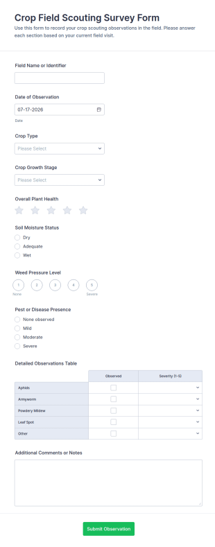 Crop Field Scouting Survey Form Template