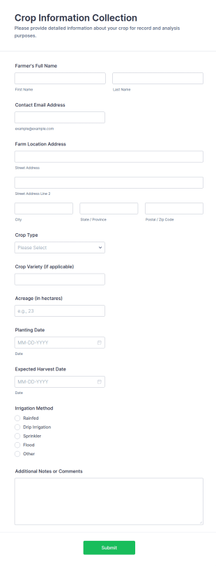 Crop Information Collection Form Template