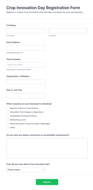 Crop Innovation Day Registration Form Template