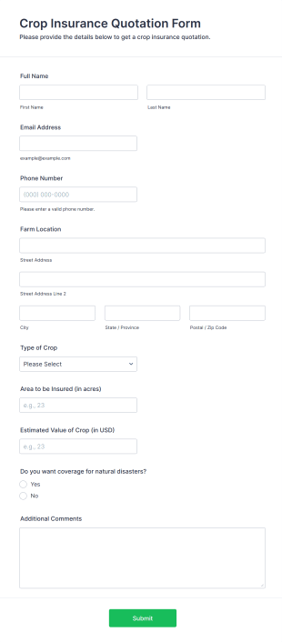 Crop Insurance Quotation Form Template