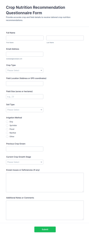 Crop Nutrition Recommendation Questionnaire Form Template