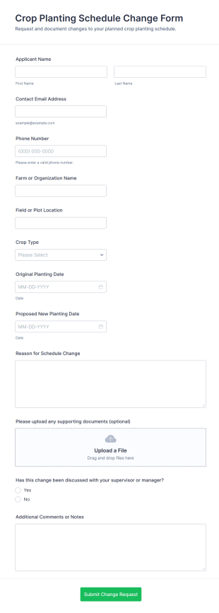 Crop Planting Schedule Change Form Template