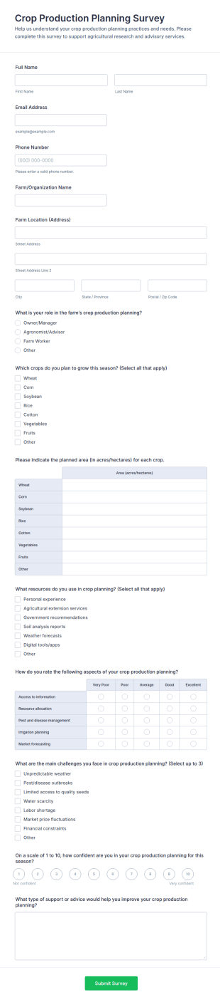Crop Production Planning Survey Form Template