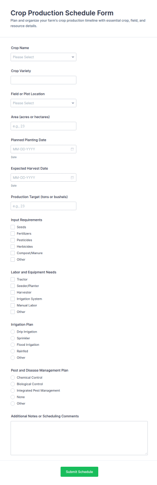 Crop Production Schedule Form Template