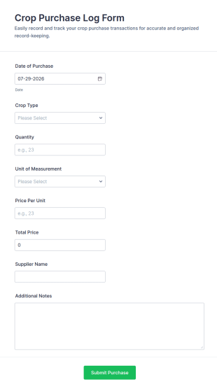 Crop Purchase Log Form Template