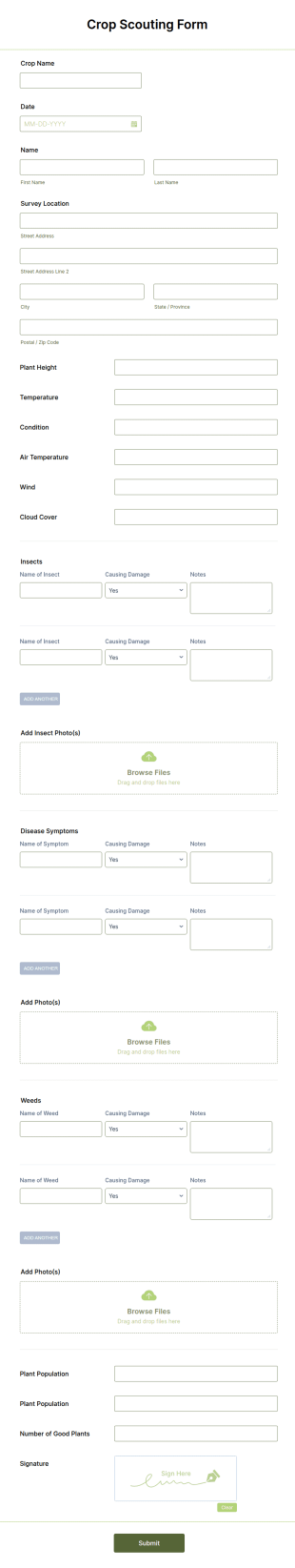 Crop Scouting Report Form Template