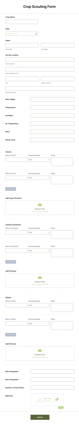 Crop Scouting Report Form Template