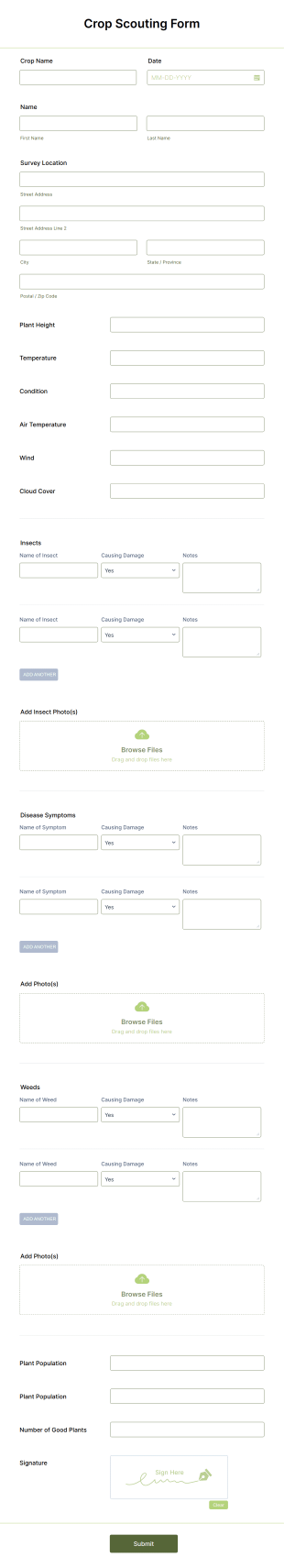 Crop Scouting Report Form Template