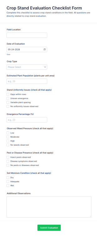 Crop Stand Evaluation Checklist Form Template