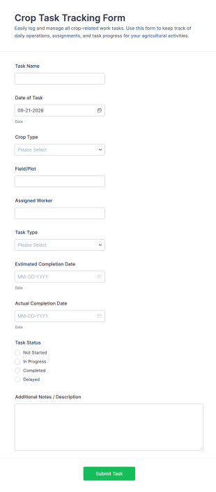 Crop Task Tracking Form Template