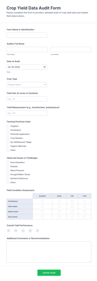 Crop Yield Data Audit Form Template