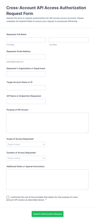 Cross Account API Access Authorization Request Form Template