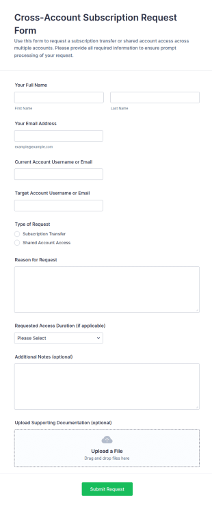 Cross Account Subscription Request Form Template