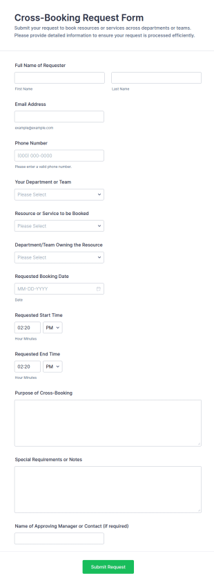 Cross Booking Request Form Template