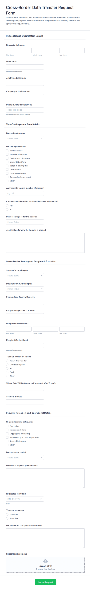 Cross Border Data Transfer Request Form Template