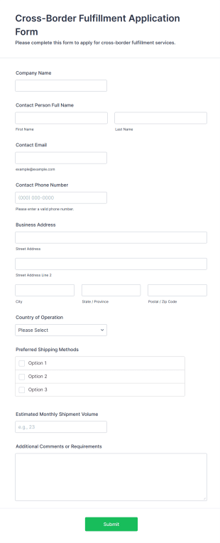 Cross Border Fulfillment Application Form Template