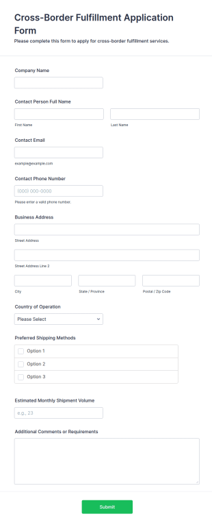 Cross Border Fulfillment Application Form Template