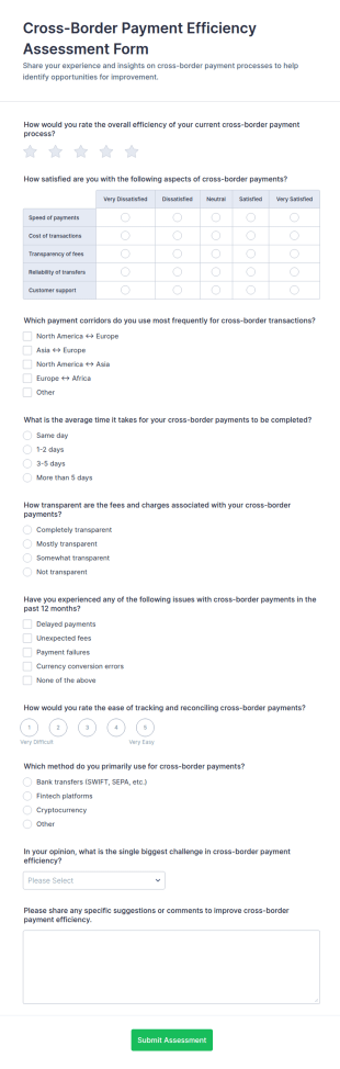 Cross Border Payment Efficiency Assessment Survey Form Template