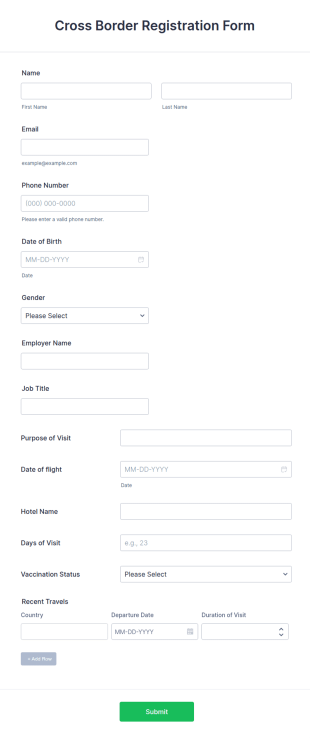 Cross Border Registration Form Template
