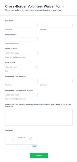 Cross Border Volunteer Waiver Form Template